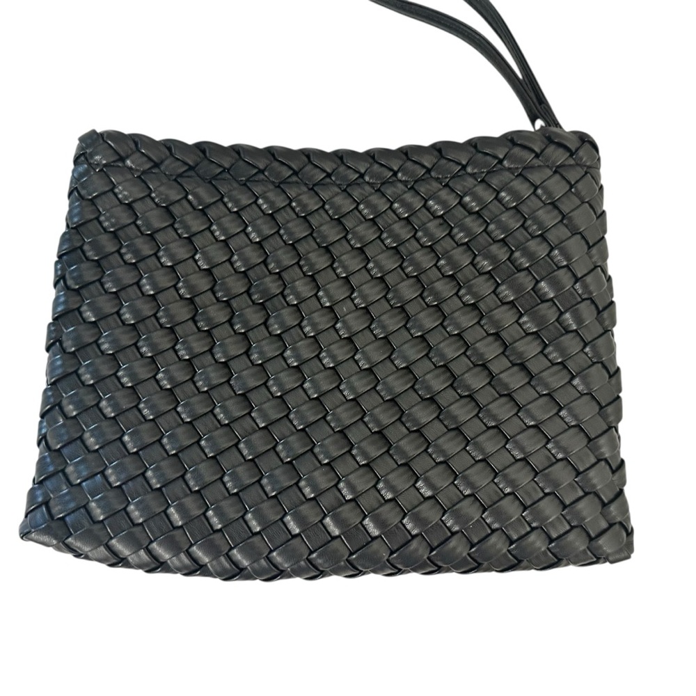 Rachel Zoe Black Woven Faux Leather Wristlet Clutch